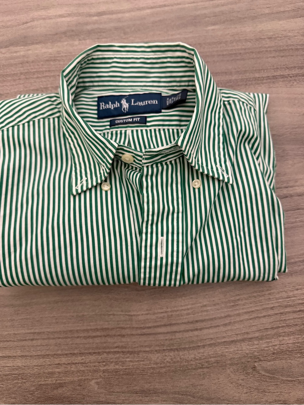 Ralph Lauren Green and White Striped Button-Down Shirt